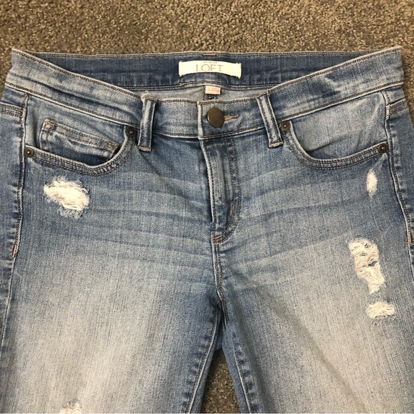 Ann Taylor LOFT | Bermuda Distressed Jean Shorts - Picture 2 of 8